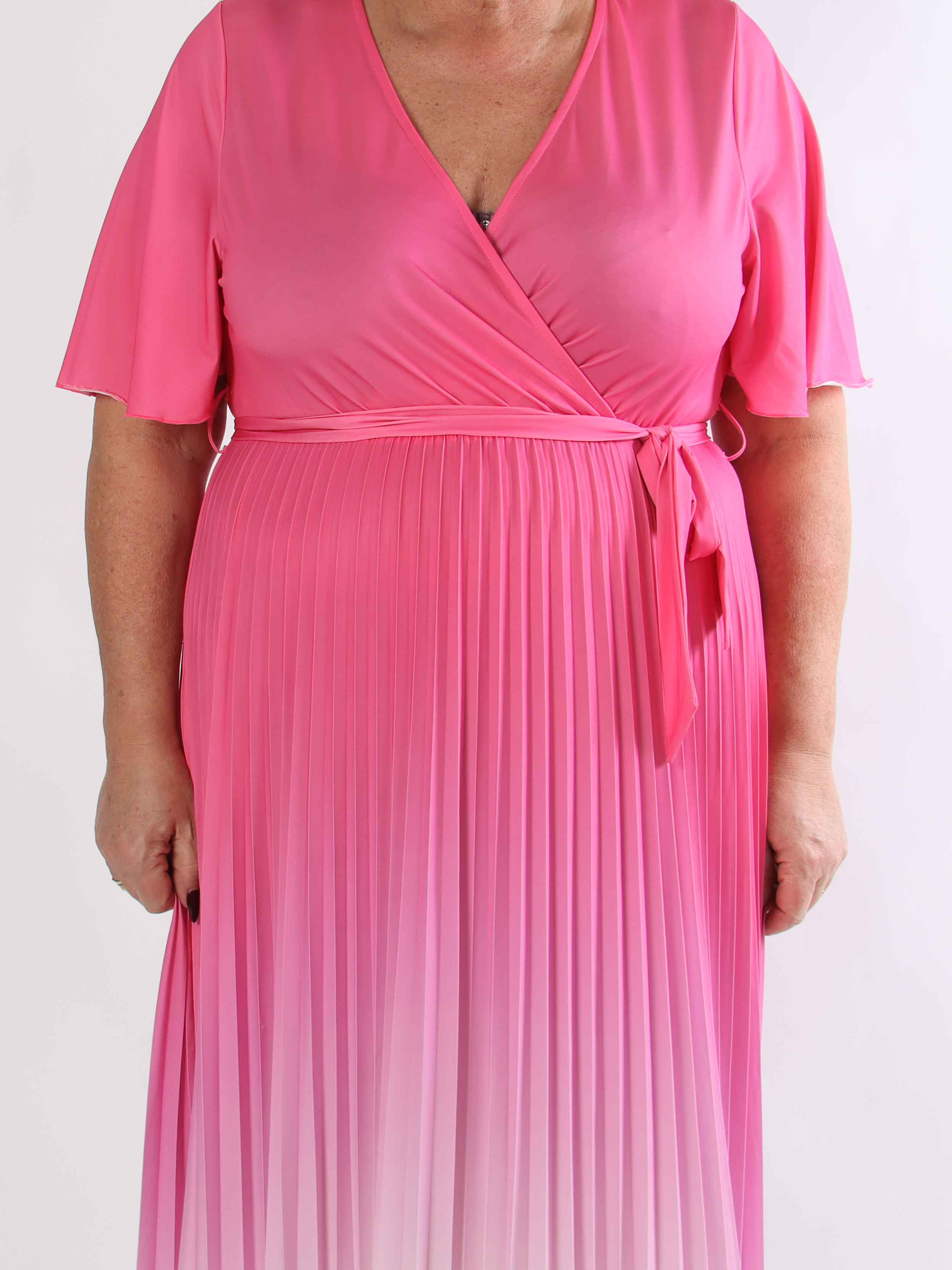 Toledo Fade - Fin plus size flerfarvet kjole med plisseret skørt